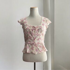 Intermix Floral Iris Print Silk Top